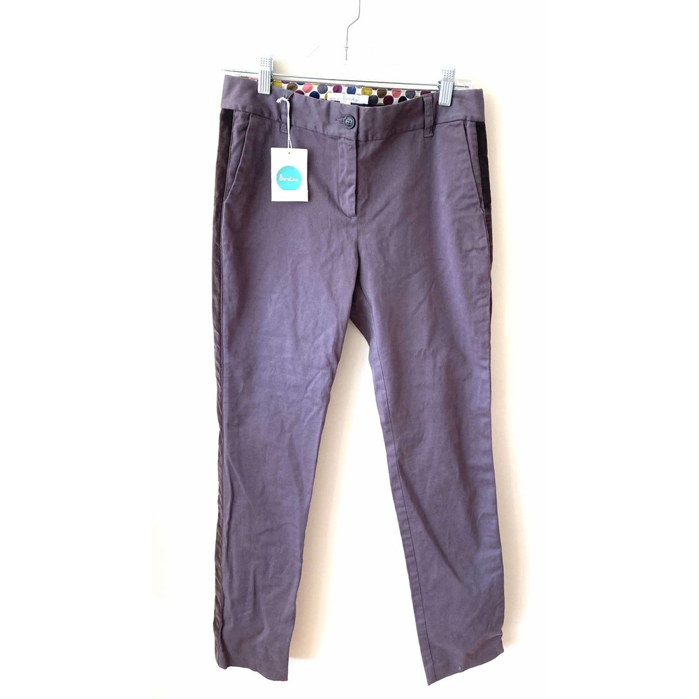 Boden Velvet Trim Chino Pants Purple Gray